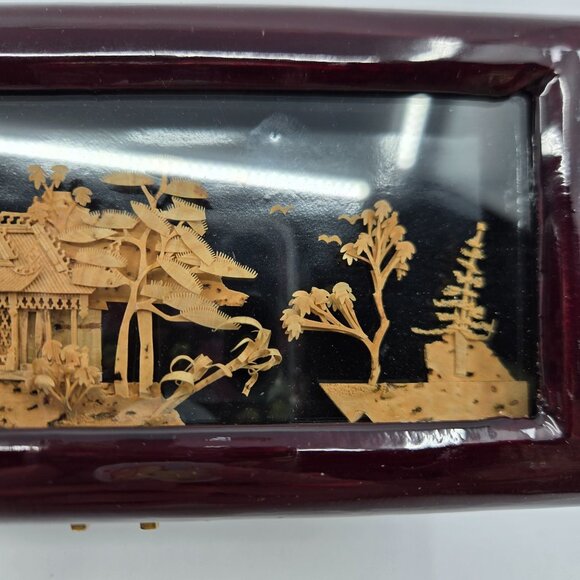 Vintage wood Asian Laquered Jewelry Box With Intricate 3D Bamboo Art Design & Gl - Picture 3 of 9